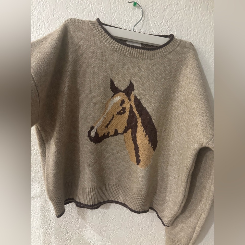 Elegant Beige Horse Sweater